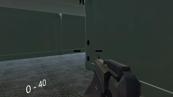 A shooting mechanic in a first person shooter