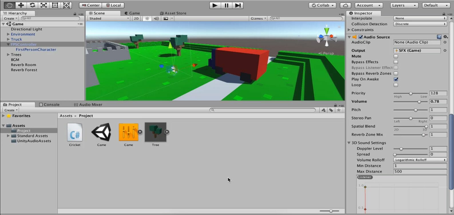 Screenshot of a Unity game engine project for an FPS experience