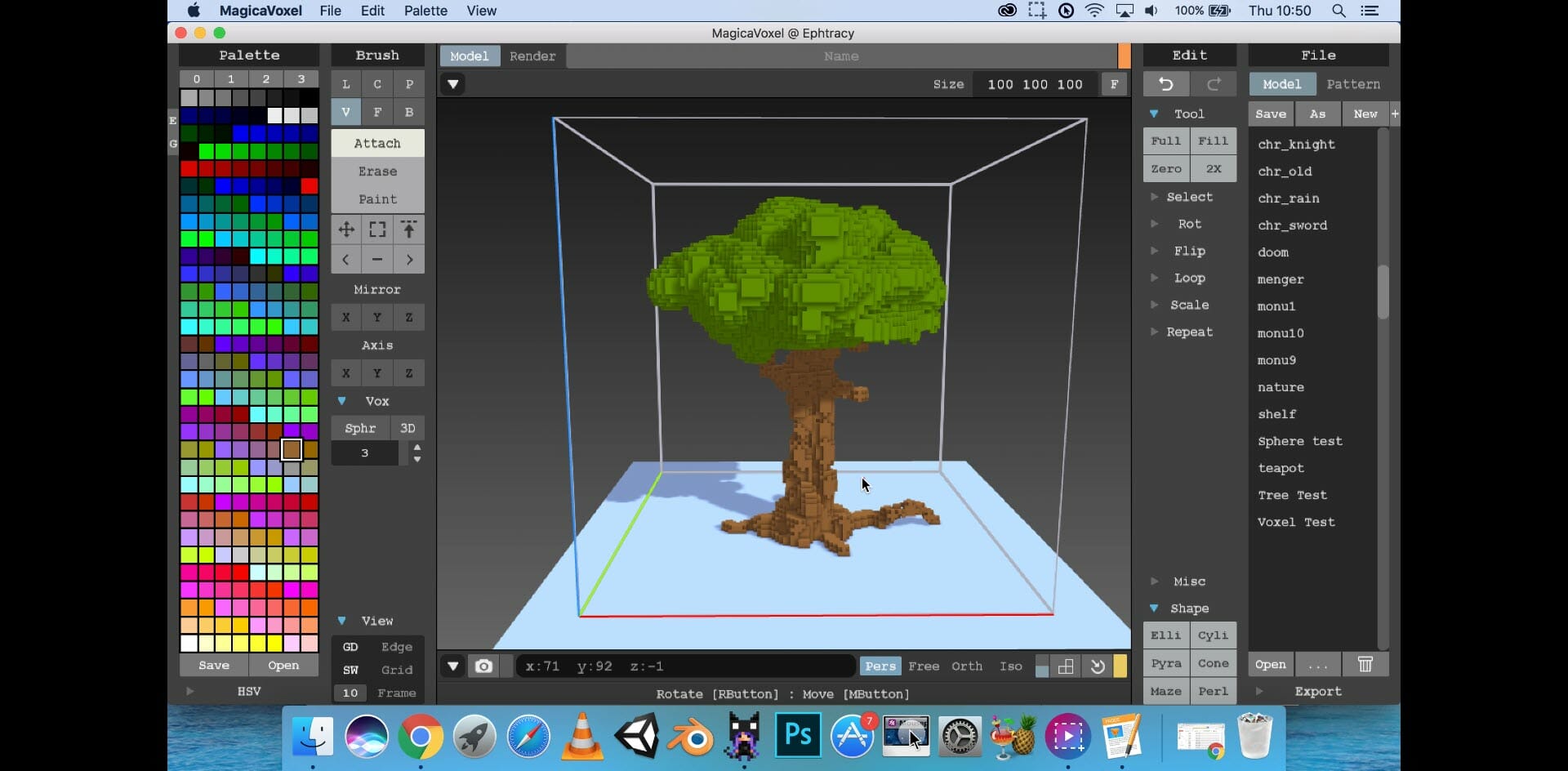 Screenshot of a tree made with MagicaVoxel