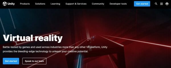 Screenshot of the Unity Virtual Reality page