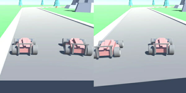 Screenshot of a splitscreen racing game made with Unity