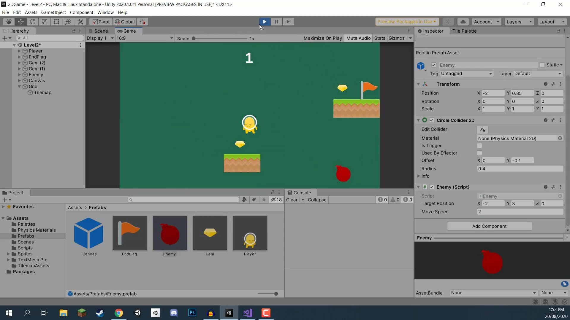 Creating a 2D game in the Unity engine.