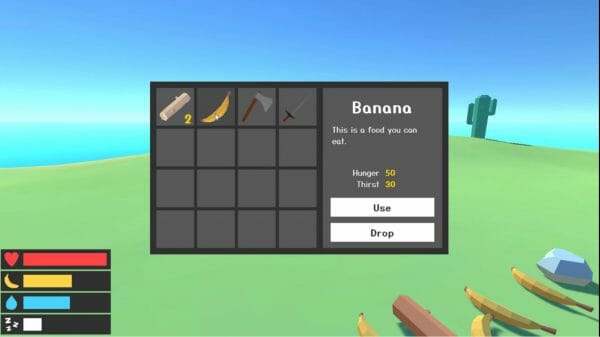 Inventory screen created for a Unity survival game