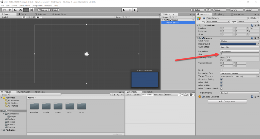 Unity camera options within the Inspector