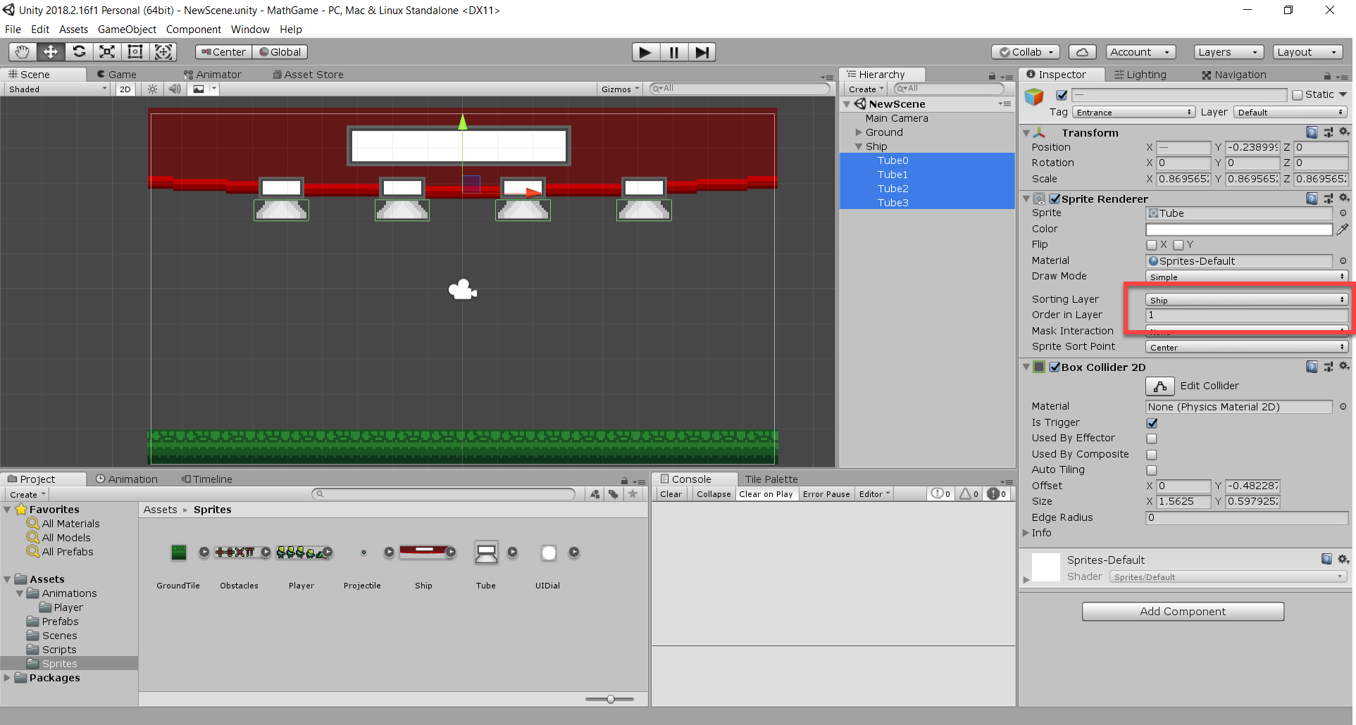 Tube objects added to Unity math game.