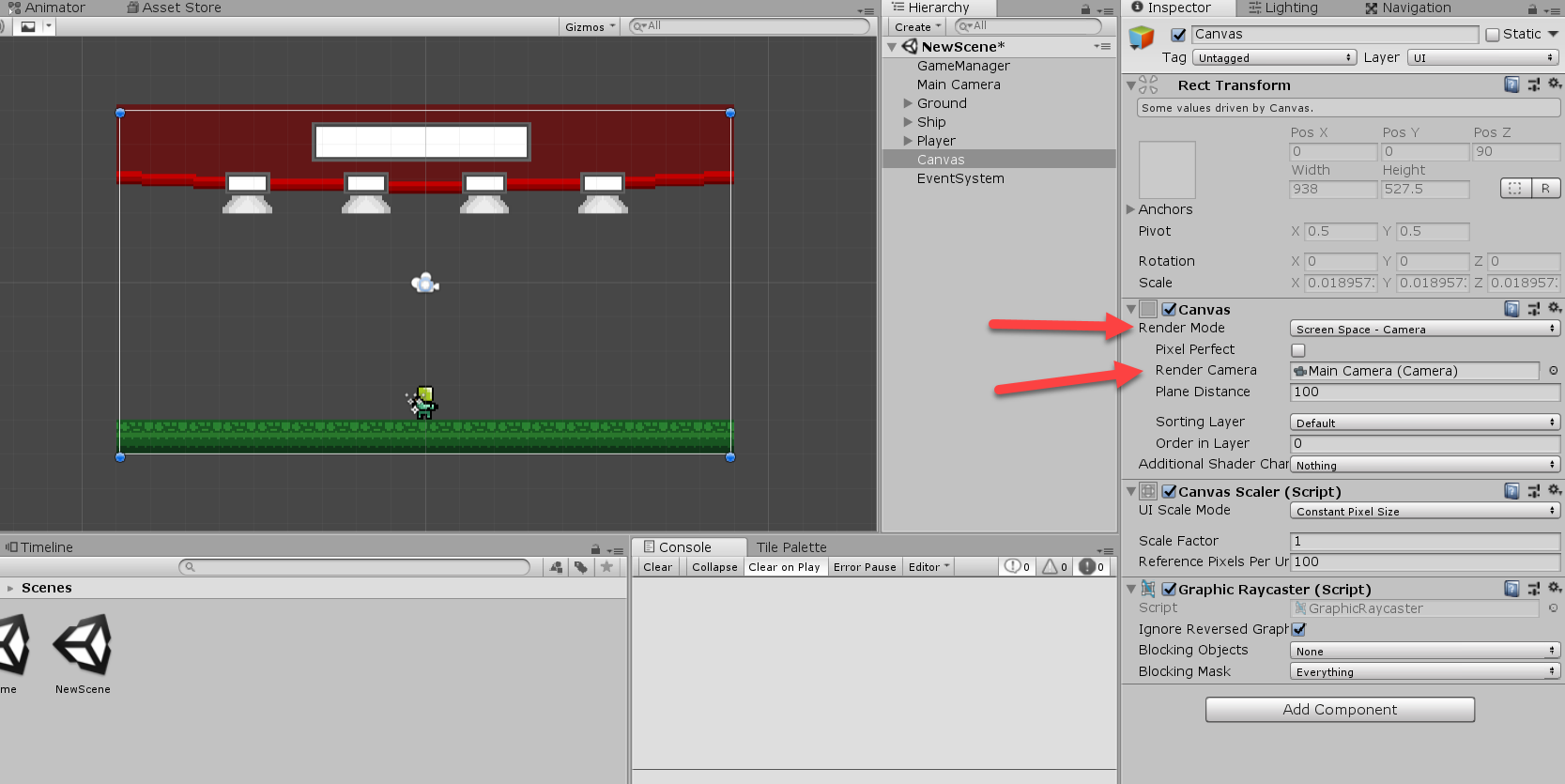 Unity with the UI Canvas object pointed to in the Inspector.