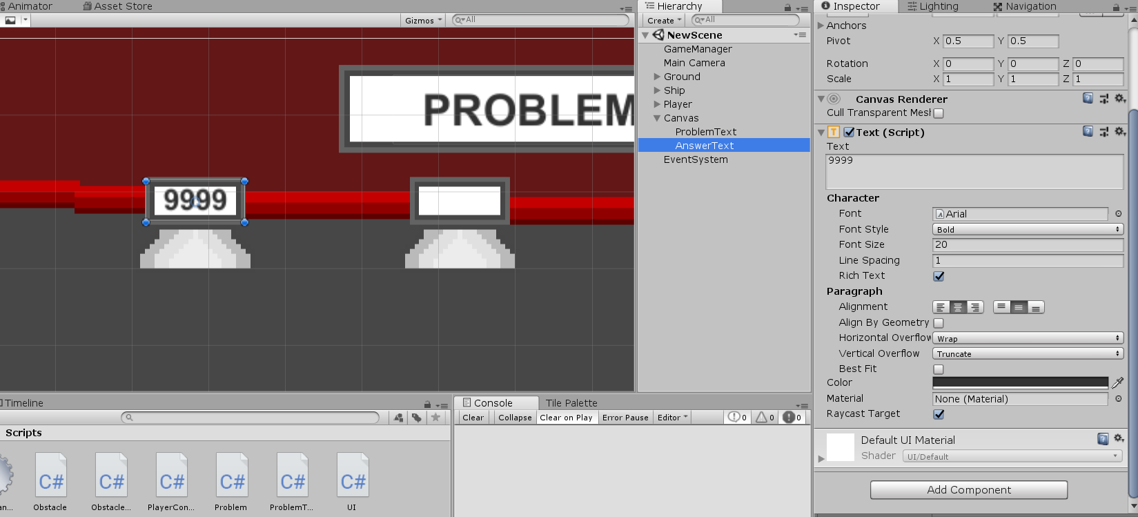Number text object added above the tube object in Unity.