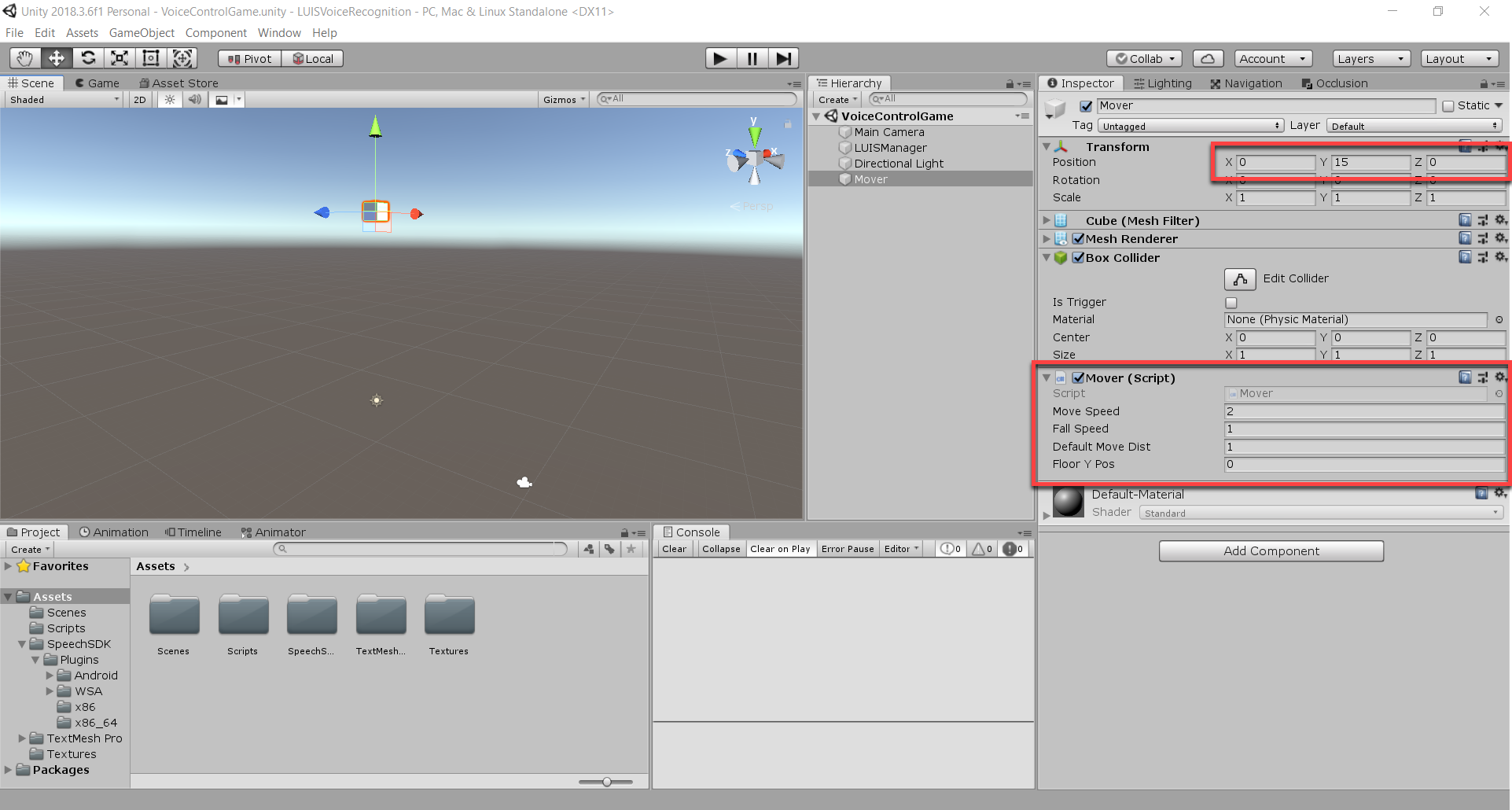 Script added to Rover object in Unity