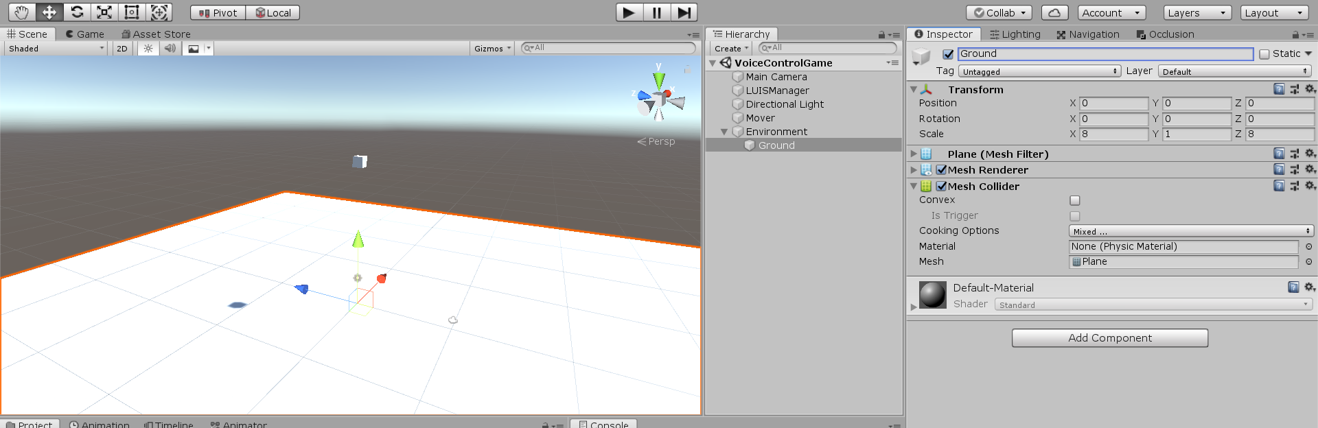 White plane created within Unity project