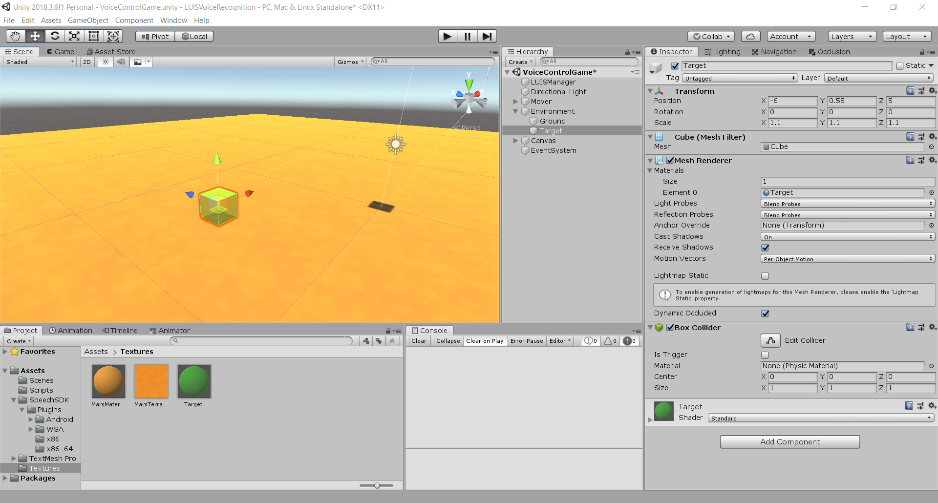Target object within Unity project