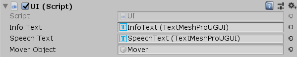 Unity UI Script component from the Unity Inspector