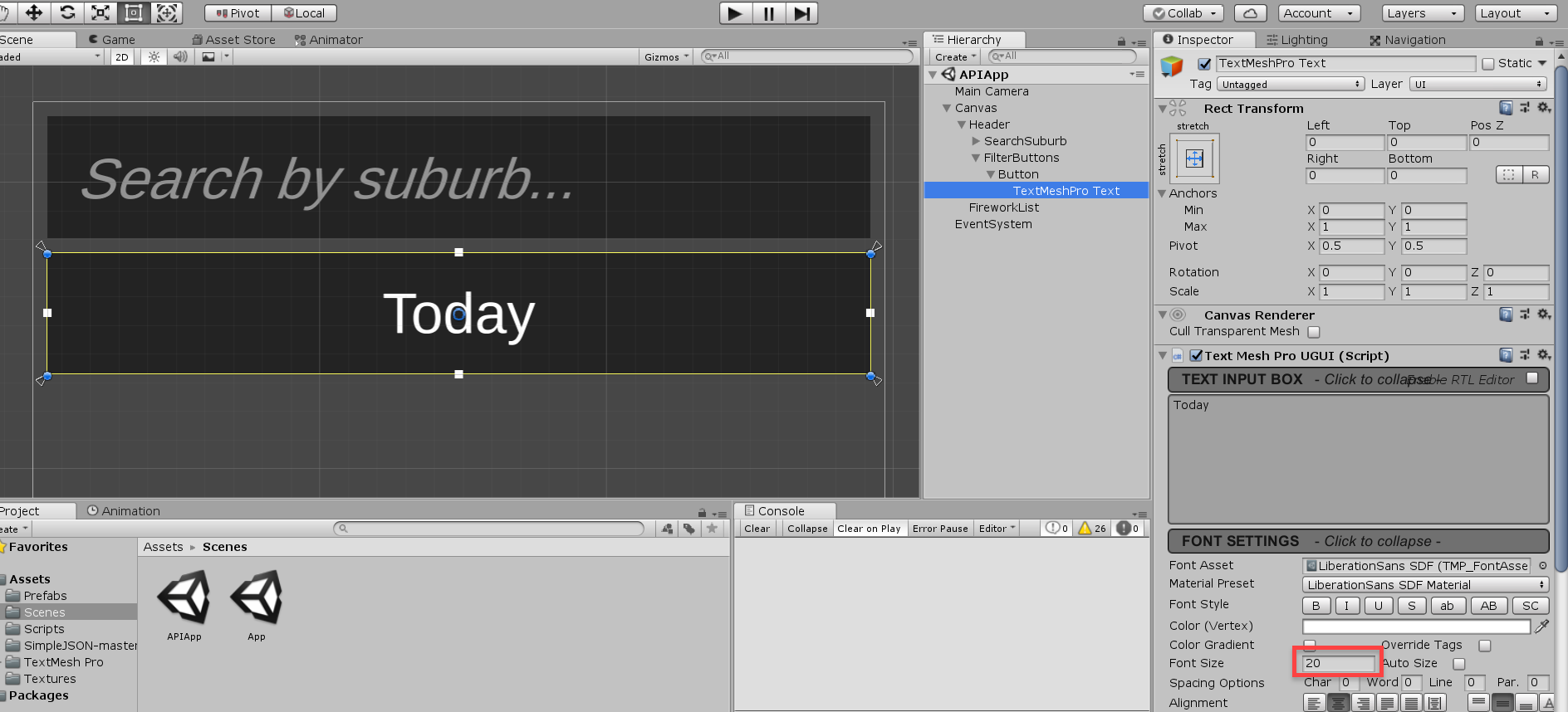 Unity text object with Today written