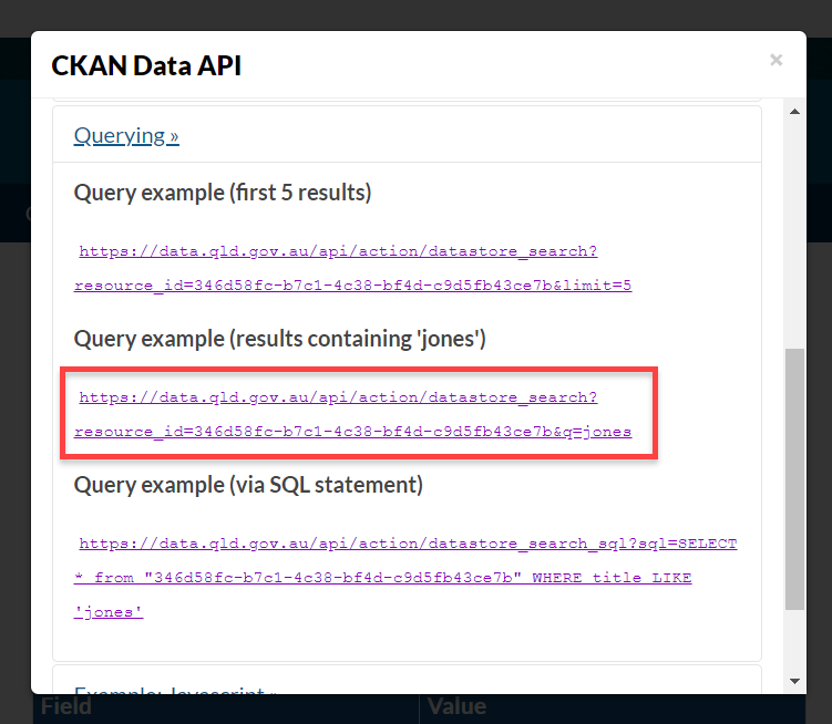 CKAN Data API Query examples strings