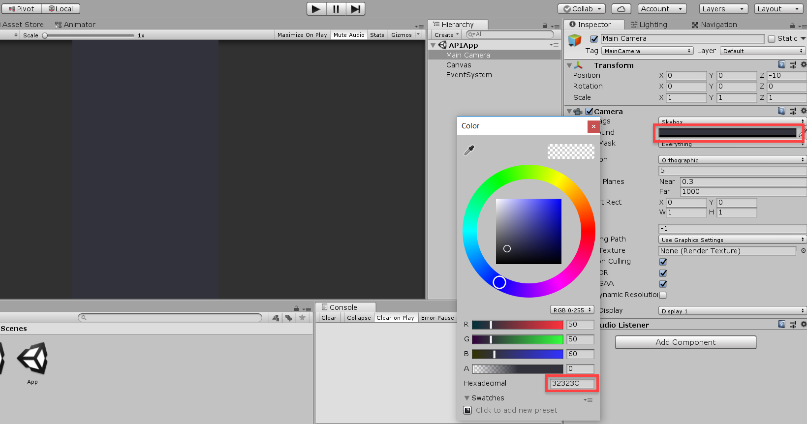 Unity color wheel with blue chosen