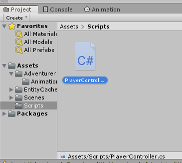 A newly created script called PlayerController