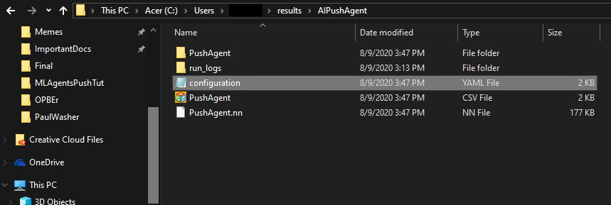 Locating the Config file in the "results" folder