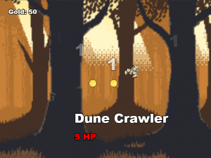 Dune Crawler enemy with Gold amount displayed in the upper left corner