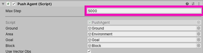 Max Step Value set to 5000 on the PushAgent script