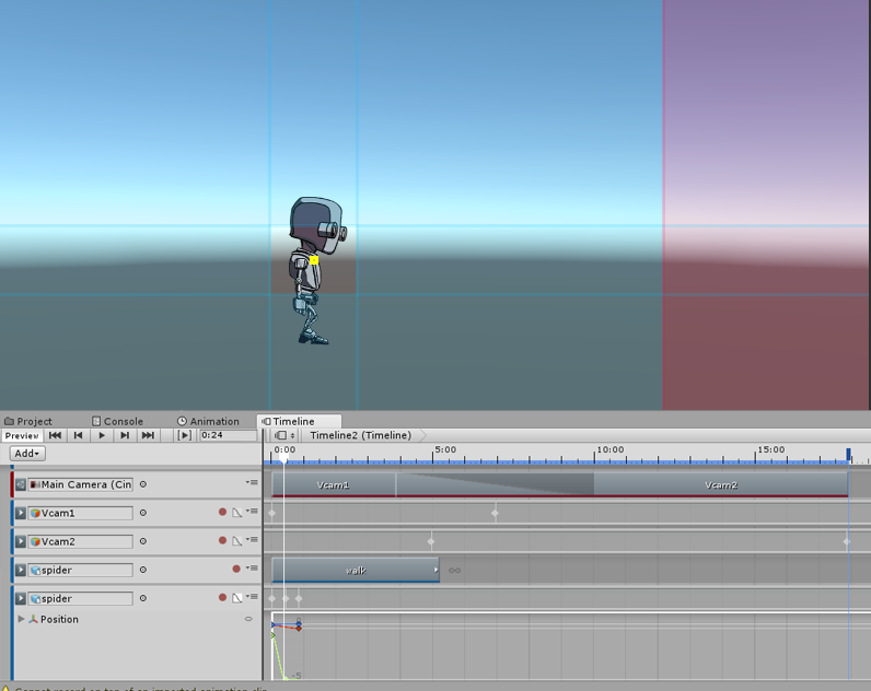 Unity game with Cinemachine timeline and robot player