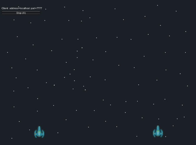 Game scene with blue space ships farther apart