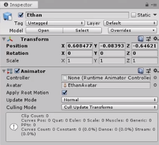 Unity Inspector for 3d model of Ethan