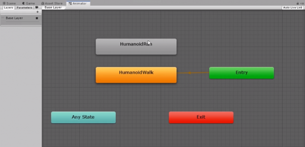 Human run animation being added to Unity states