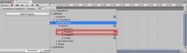 Unity Animation timeline with Transform Position selected