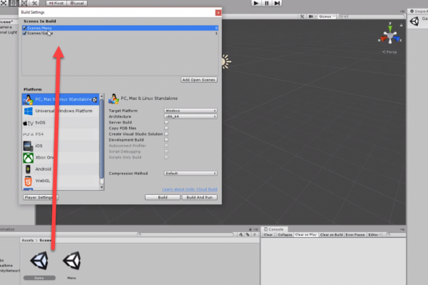 Unity Build Settings with Game scene added
