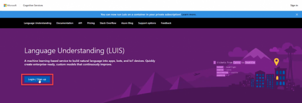 Microsoft Azure Language Understanding homepage