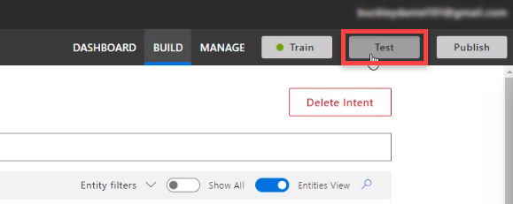 Microsoft Azure LUIS Test button