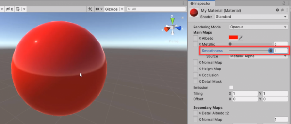 Unity material with smoothness set to 1