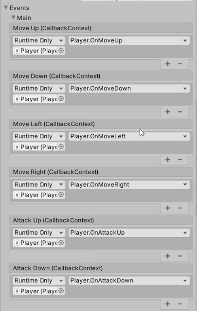 Final list of events in Unity pertaining to Player movement