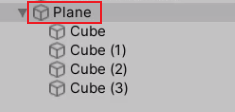 Plane game object with child cube objects