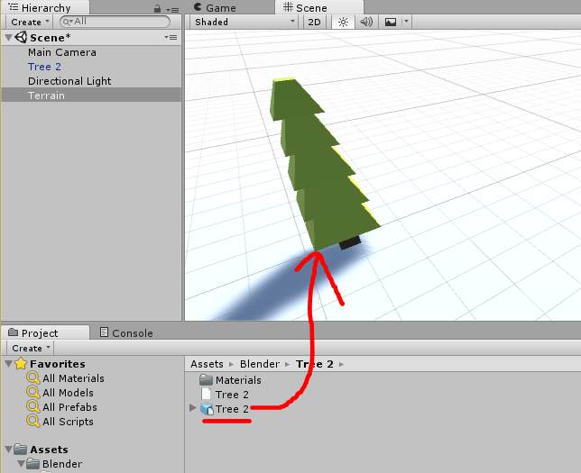 Low poly tree imported into Unity from Blender