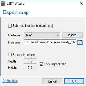 L3DT Wizard with Export Map window open