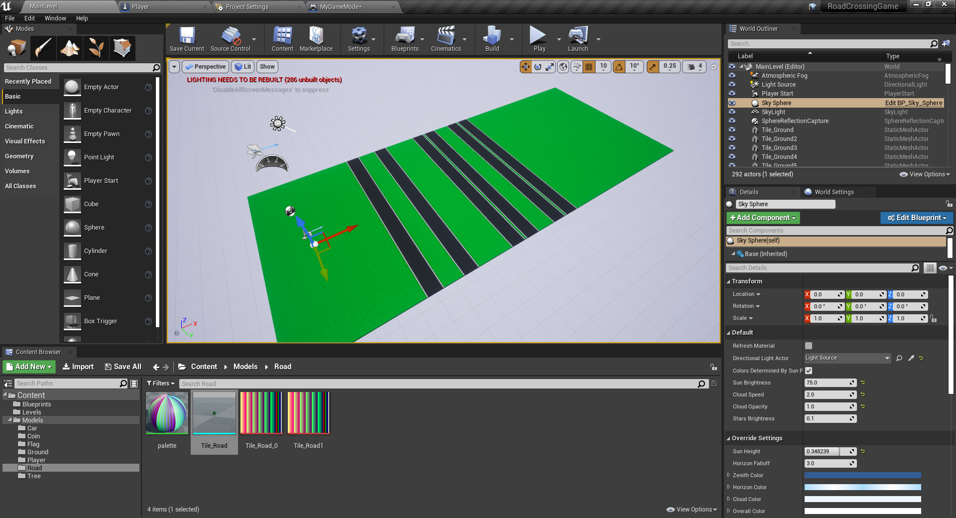 Tile combination in Unreal Engine to create road layout