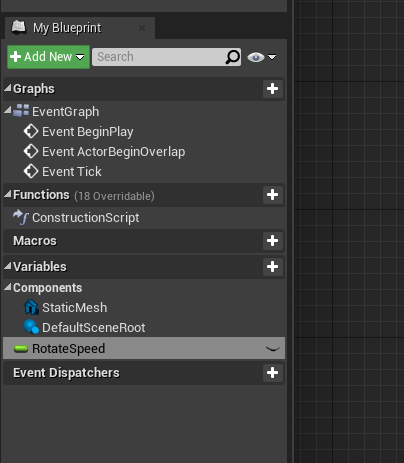 Unreal Engine with RotateSpeed added to Components for coin