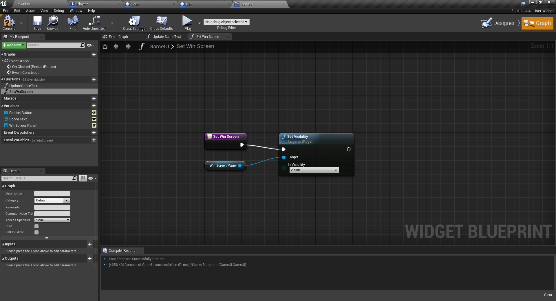 Logic to notify player of winning in Unreal Engine