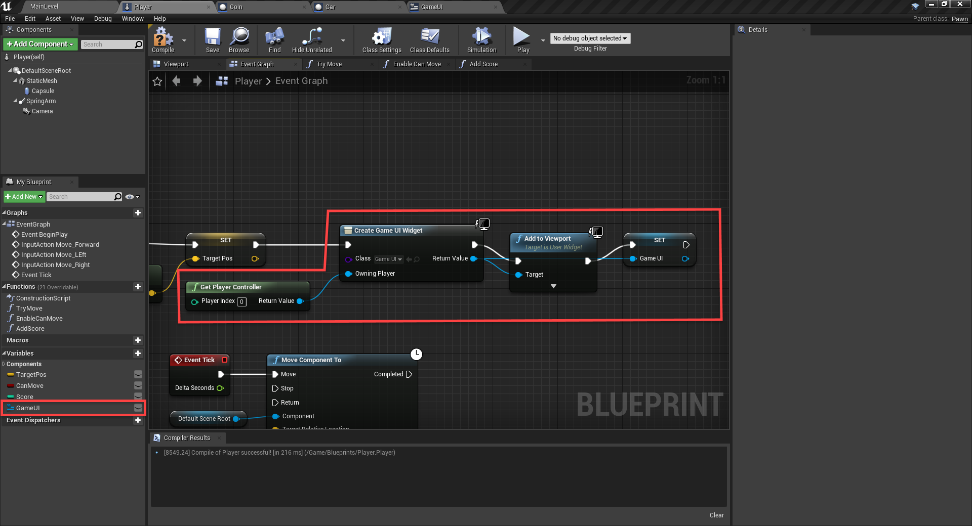 Unreal Engine Event Graph with event to initialize the UI