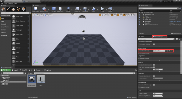 MyGameMode blueprint added to Unreal Engine project