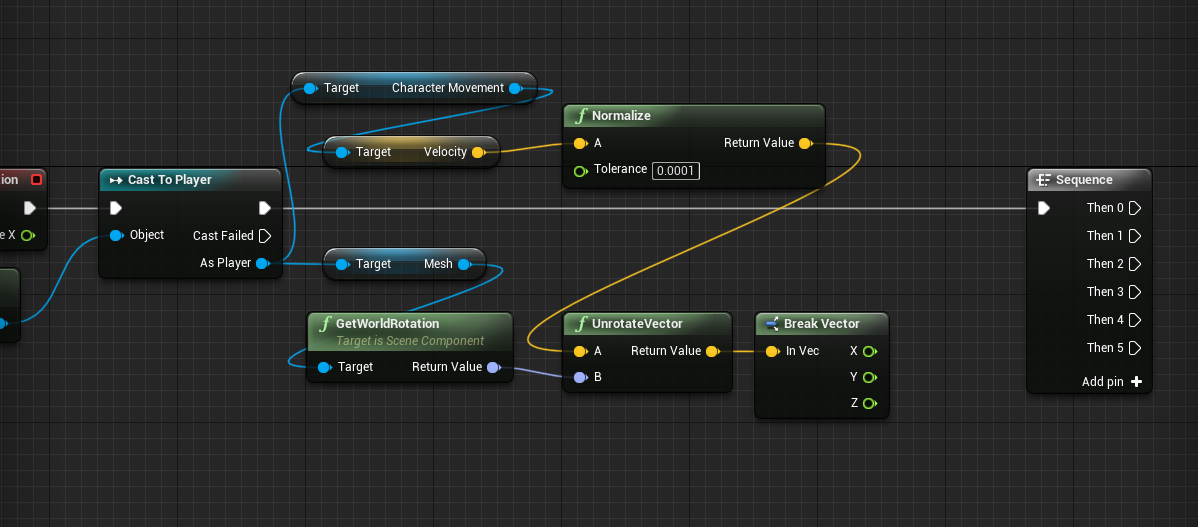 Sequence node added to grab player properties in Unreal Engine