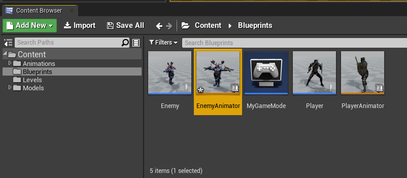 EnemyAnimator Blueprint created in Unreal Engine