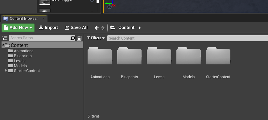Unreal Engine Content Browser window