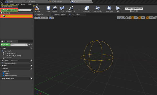 Sphere collision shape added to bullet in Unreal engine