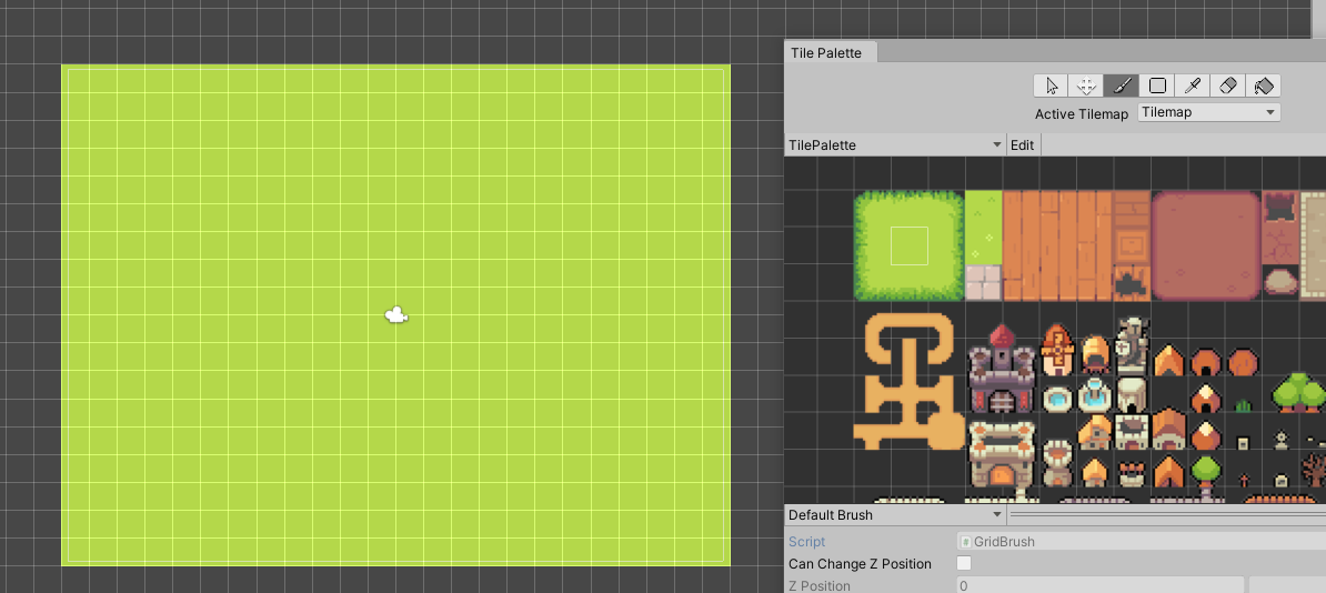 Painting the screen with grass in the tilemap.