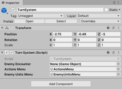 Turn system object with the turn system script.