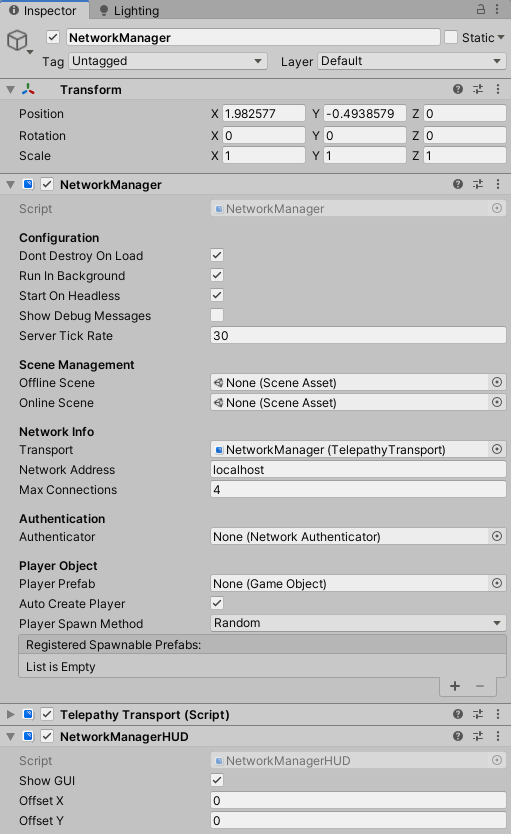 Network manager using Unity's networking framework and Mirror.