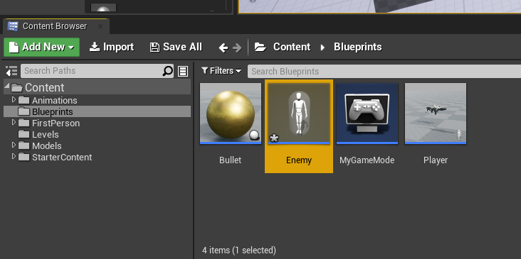 Enemy blueprint created for Unreal Engine FPS