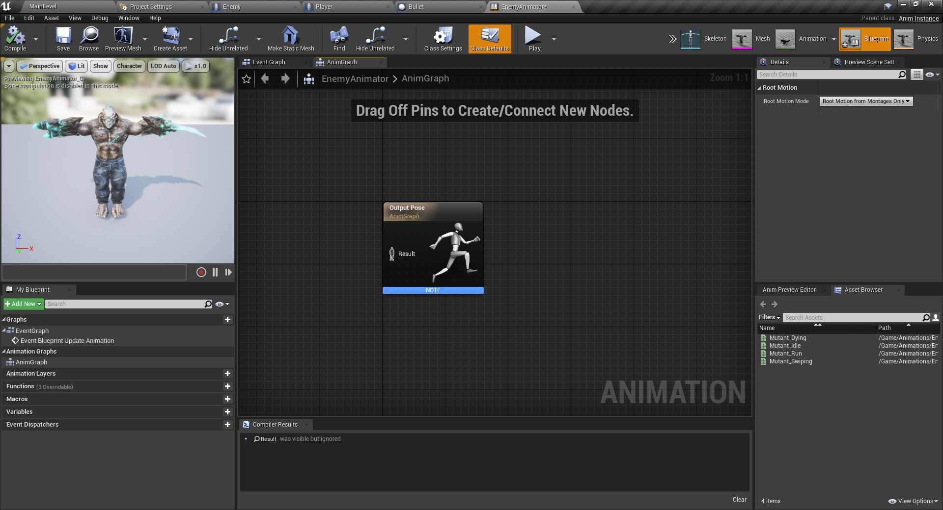 Unreal Engine AnimGraph window
