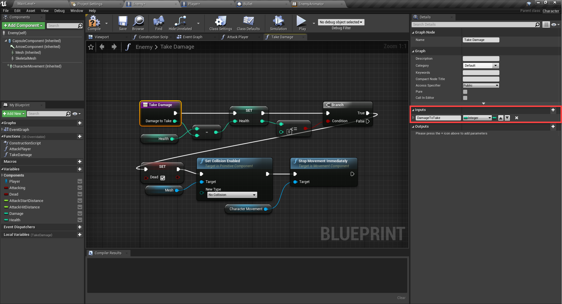 Inputs Details circled in Unreal Engine Event Graph